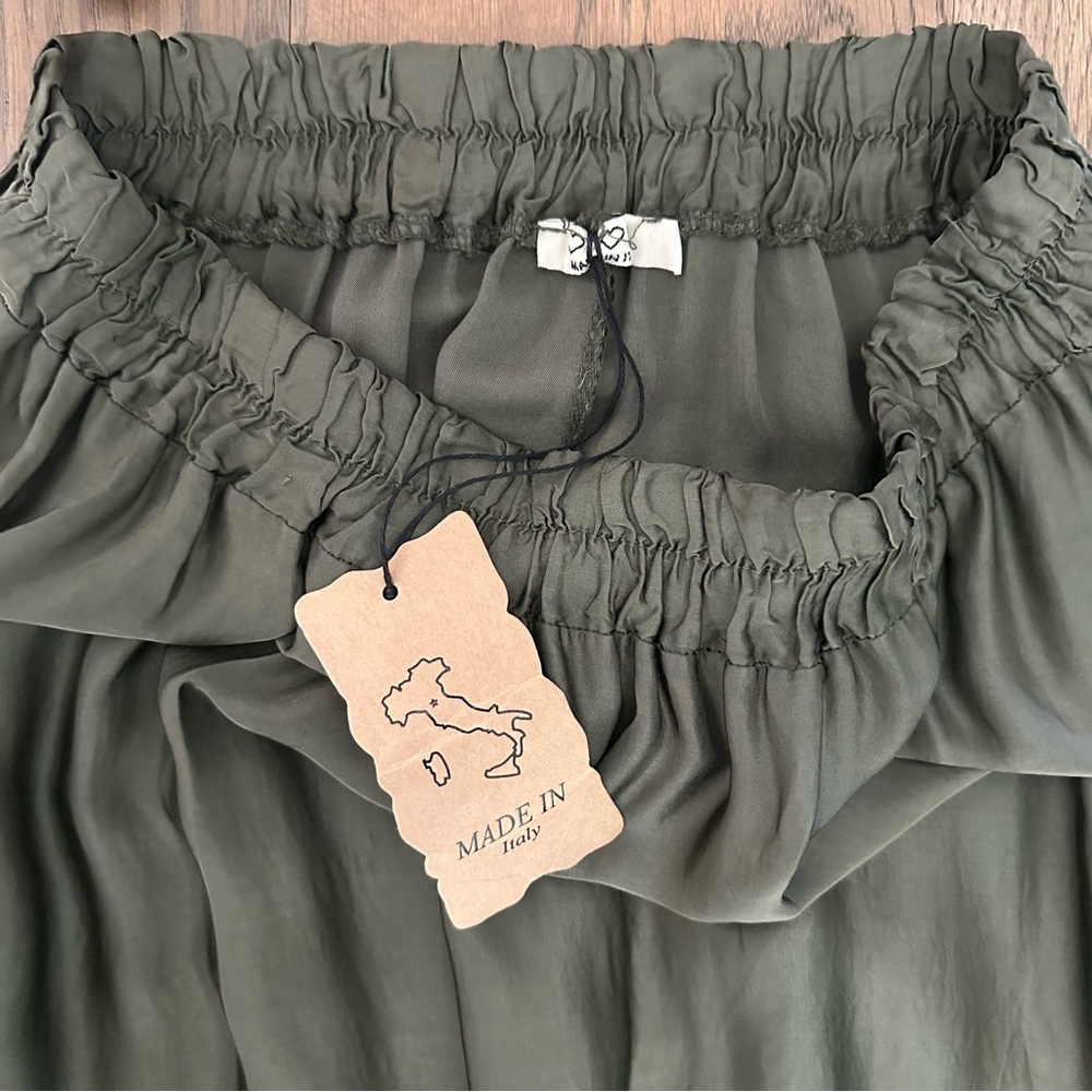 NWT Made in Italy Satin Silk Blend Maxi Skirt in Dusty Olive Green Medium - Picture 6 of 9